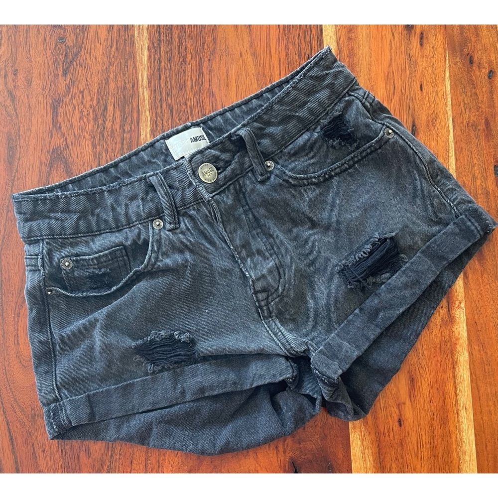 Amuse Charcoal Distressed Jean Shorts